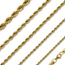 Stainless Steel Gold PVD Necklace with Braid-Like Design 